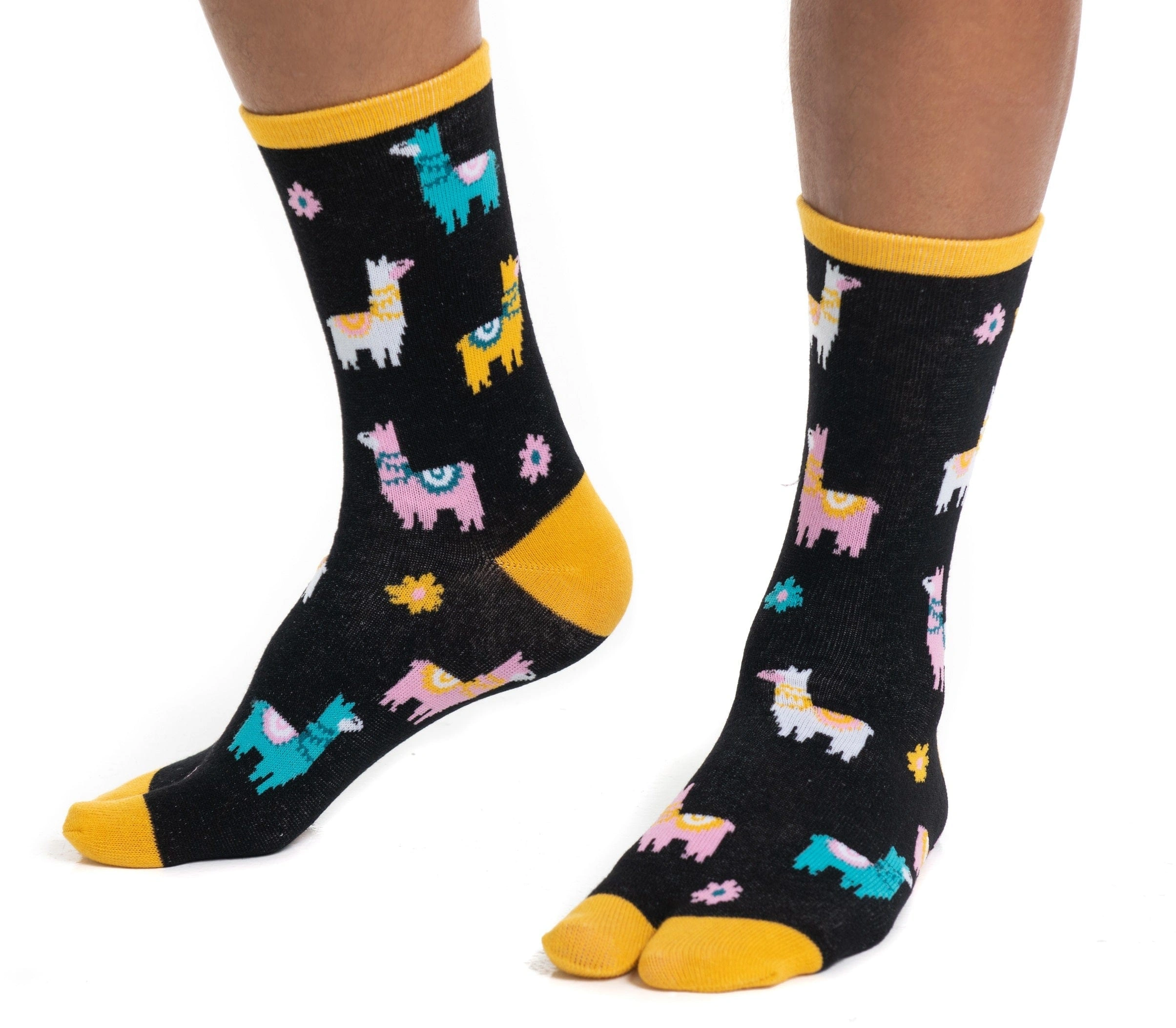 Llama Love Flip Flop Socks Funky Toes Black Vibes